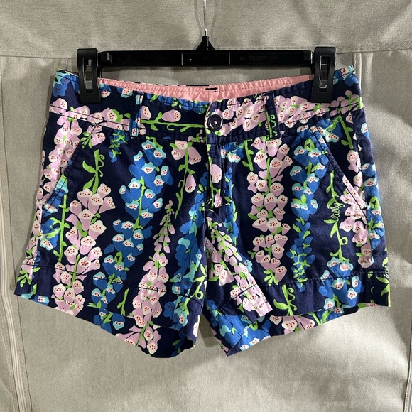 Lilly Pulitzer 00 Callahan Foxy Foxglove Chino Shorts Floral Flat Front Pockets - Picture 1 of 4